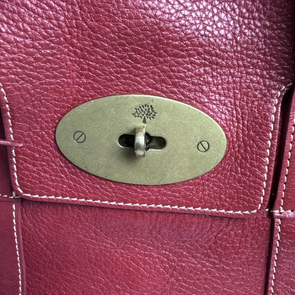 MULBERRY Bayswater Red Leather Tote Bag Turn Lock Handbag Vintage